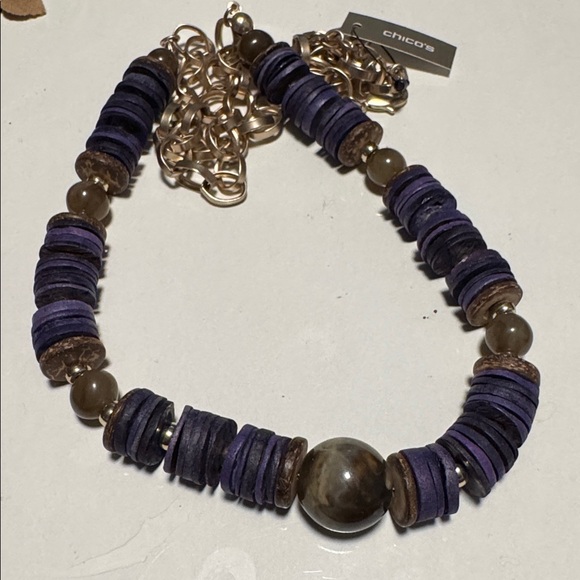Chico’s Boho Purple Beaded Statement Necklace (BR1010/2) - Picture 2 of 9